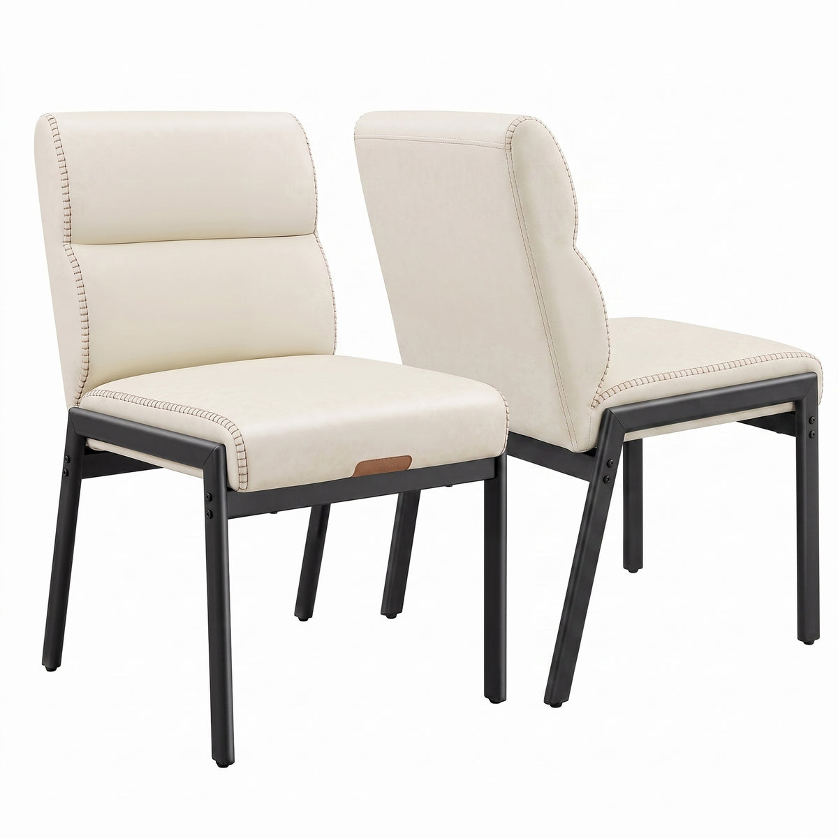 Dining Chairs Set of 2, Retro PU Leather Upholstered with Side Pocket, 18.9 x 23.6 x 33.3 Inches, White