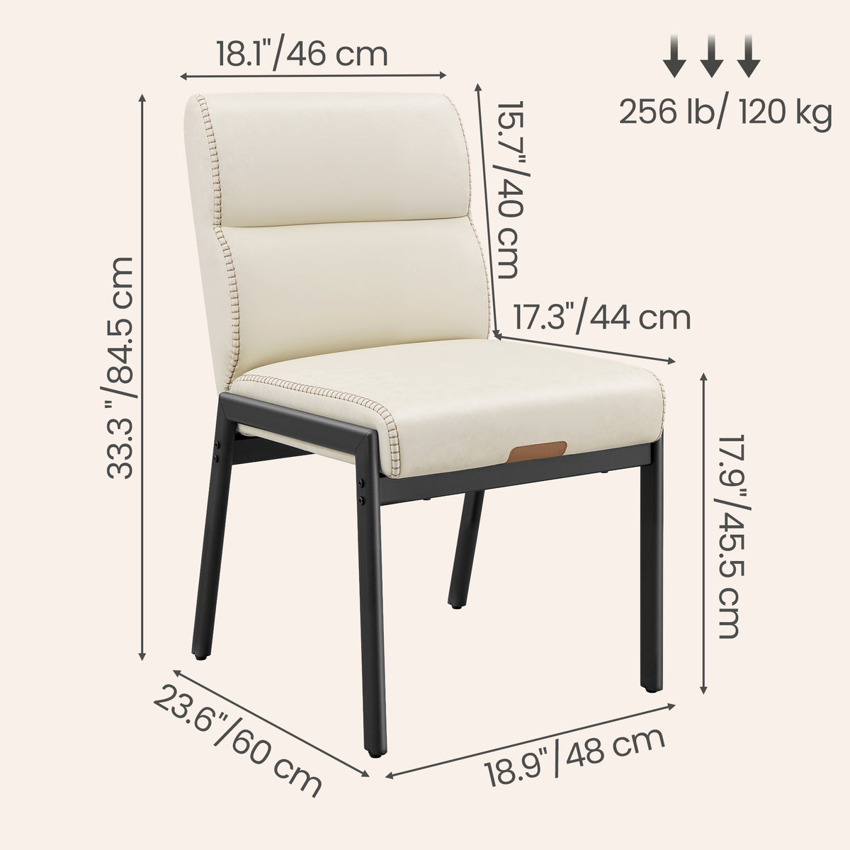 Dining Chairs Set of 2, Retro PU Leather Upholstered with Side Pocket, 18.9 x 23.6 x 33.3 Inches, White