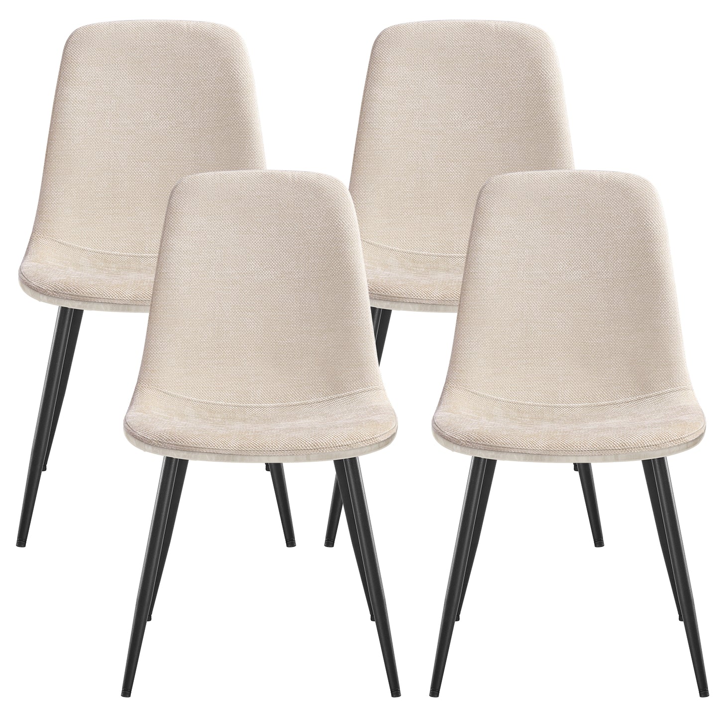 LEDREM Set of 4 Dining Chairs, Metal Frame Dining Room Chairs, Chenille Fabric & Glacier-Textured Synthetic Leather, Adjustable Feet, Easy to Clean, for Kitchen, Cream White