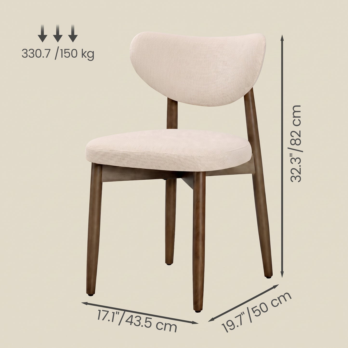 Mid Century Modern Dining Chairs Set of 2, Upholstered Wooden Chairs, 19.6 x 20 x 32.2 inches, Beige