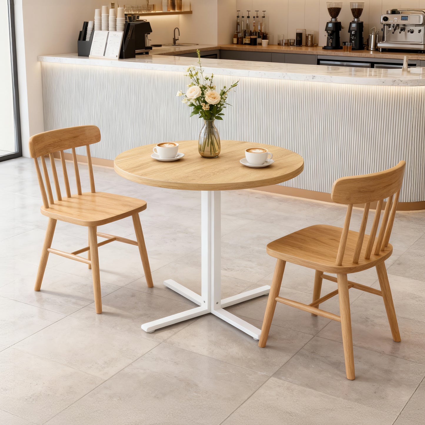 LEDREM Round Dining Table for 2–4 People, Small Kitchen Table with Steel Frame, Water-Resistant Tabletop, Easy Assembly, Farmhouse Dining Table, Oka Beige