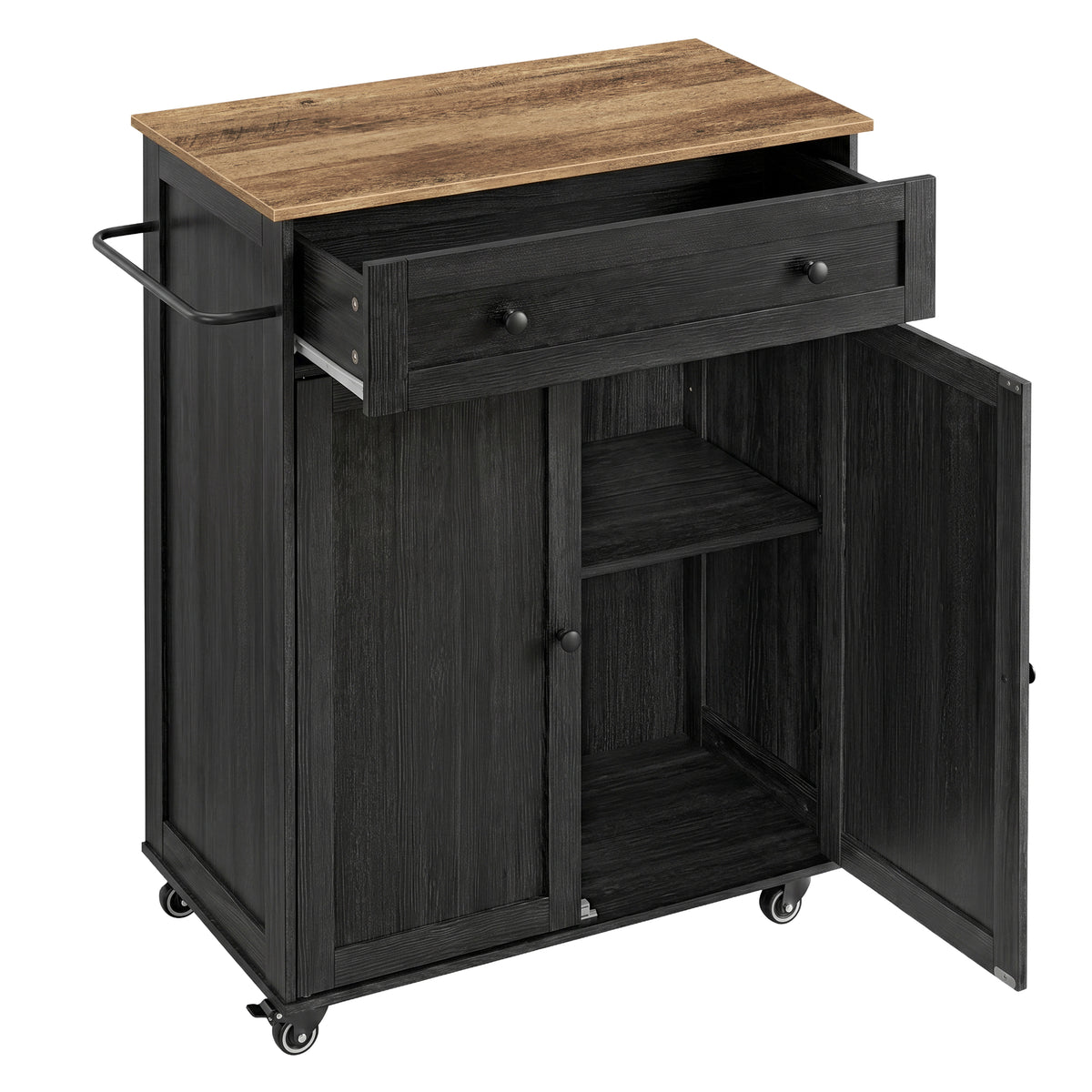 LEDREM Kitchen Island with Storage, Rolling Kitchen Cart with Wheels, Drawer, Charcoal Gray and Honey Brown