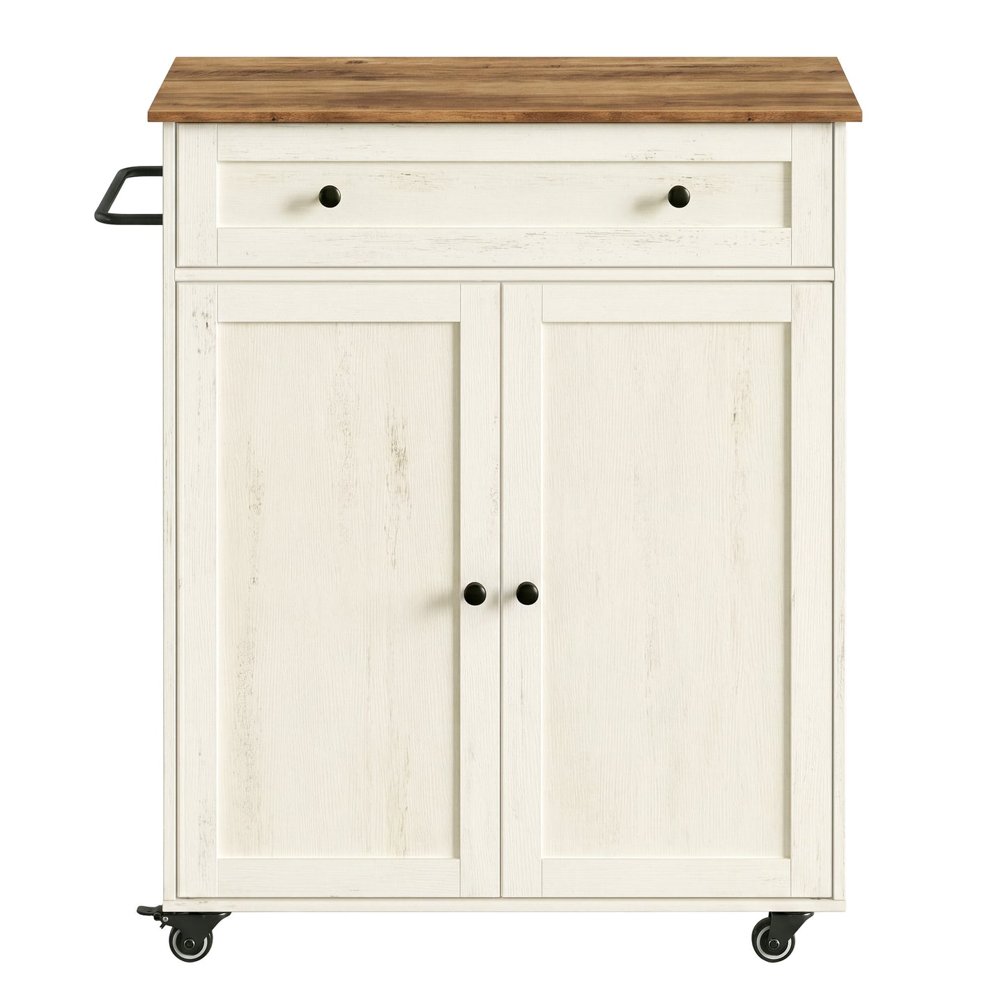 Rolling Kitchen Island, Mobile Cart with Storage Cabinet, Drawer & Adjustable Shelf, Farmhouse Style, 15.8 x 30.9 x 35.1 Inches, Rustic White and Honey Brown
