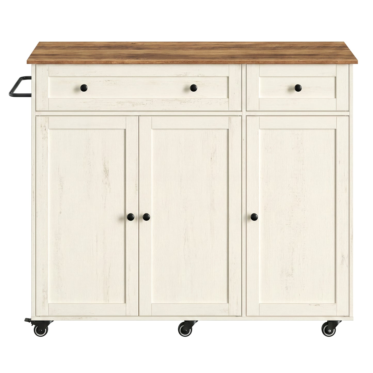 Rolling Farmhouse Kitchen Island, Mobile Cart with Storage Cabinet, Drawer & Adjustable Shelf, 42.1" Worktop, Cloud White & Warm Earth Brown
