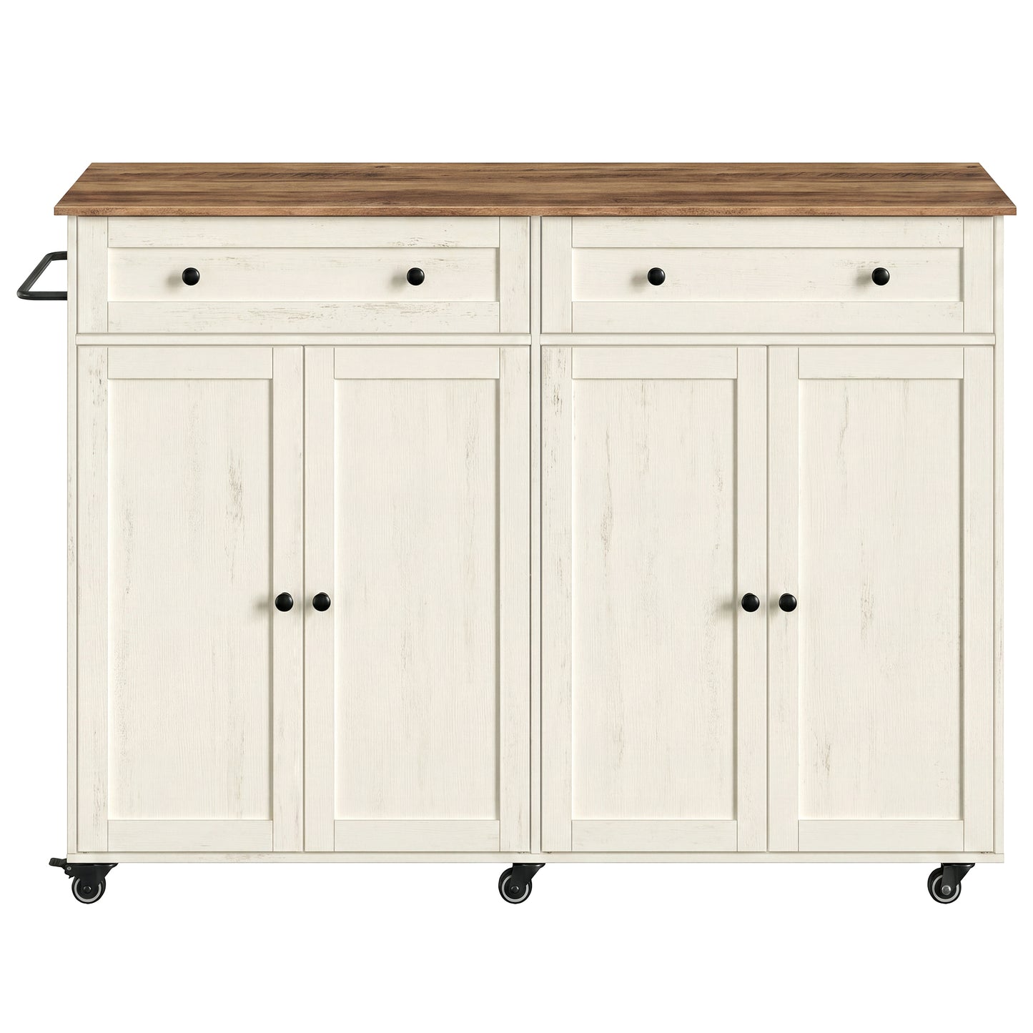 Extra-Long Rolling Kitchen Island, Mobile Cart with Storage Cabinet, Drawer & Adjustable Shelf, Farmhouse Style, Cloud White & Warm Earth Brown