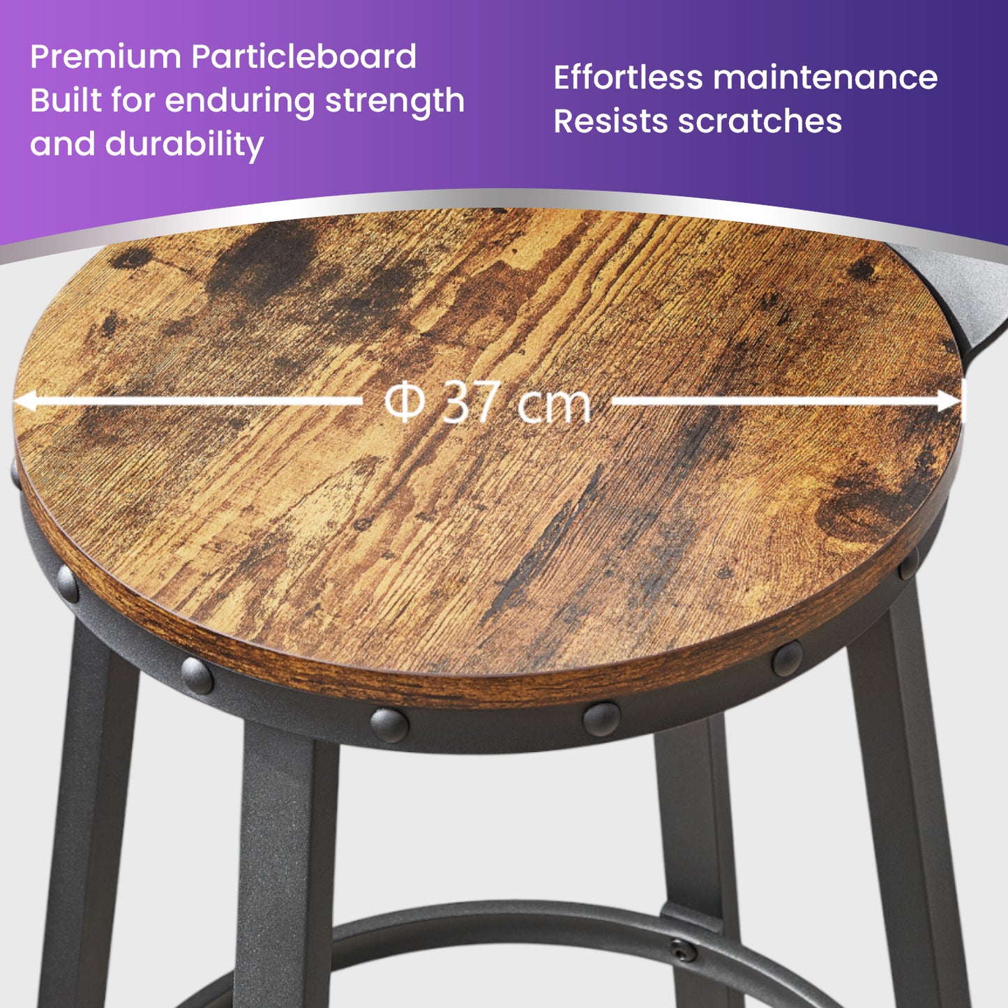 Bar Stools Set of 2, Counter Height Barstools with Backrest & Footrest, 28.7" Sturdy Steel Frame, Ergonomic Design for Kitchen,Dining,Bar, Rustic Brown & Black