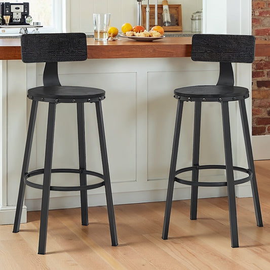 Bar Stools Set of 2, 28.7" Counter Height Stools with Backrest & Footrest, Heavy-Duty Steel Frame, Ergonomic Design for Kitchen,Bar,Dining, Easy Assembly, Ebony Black