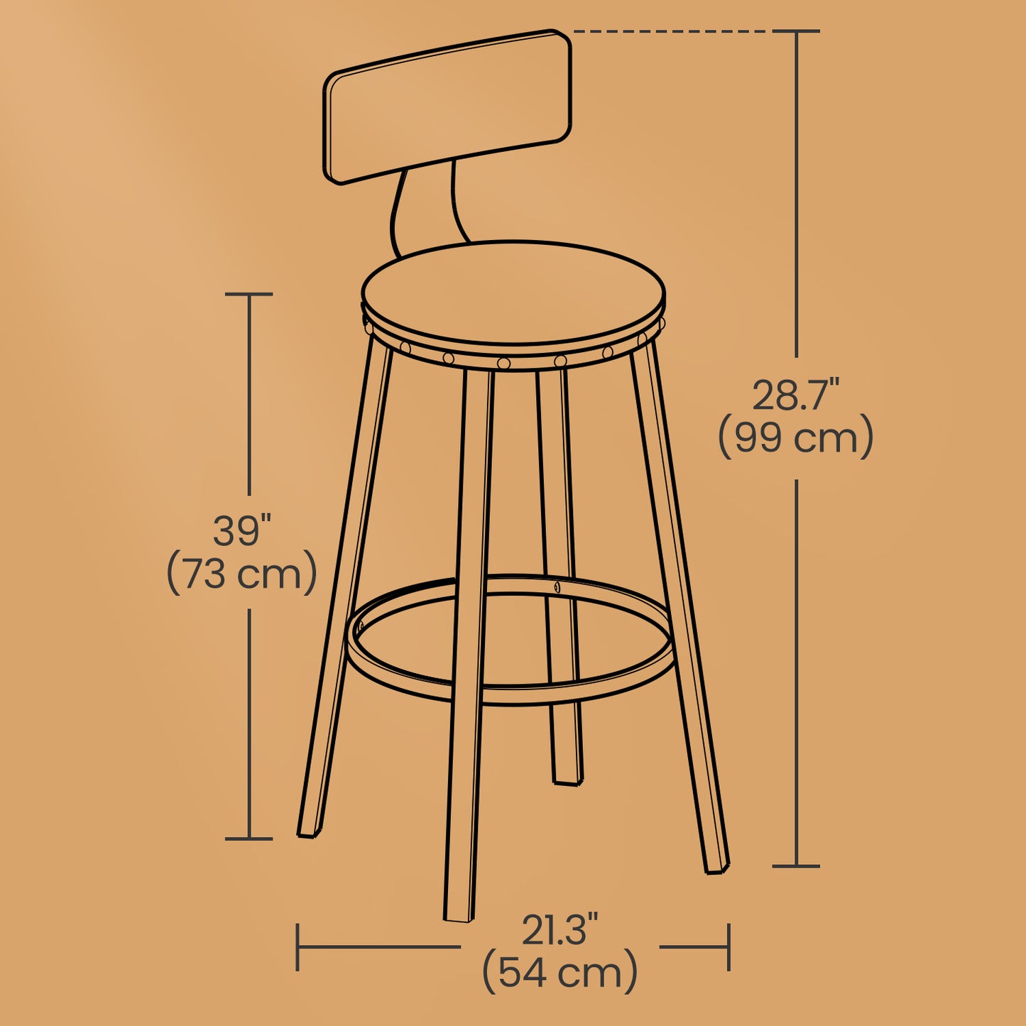 Bar Stools Set of 2, 28.7" Counter Height Stools with Backrest & Footrest, Heavy-Duty Steel Frame, Ergonomic Design for Kitchen,Bar,Dining, Easy Assembly, Ebony Black