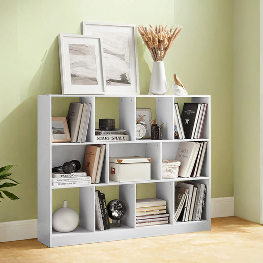 Bookshelf - 11-Compartment Storage Unit, 386lb Capacity, Wall-Mountable, Multi-Directional Use, Easy Assembly, Cloud White