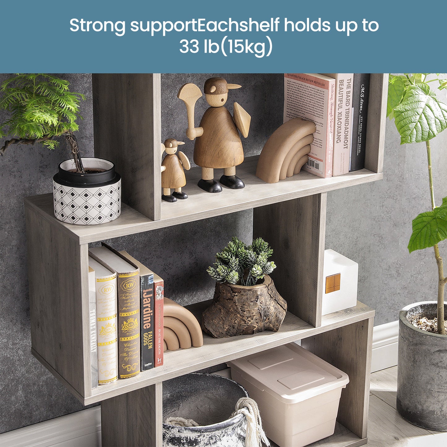 5-Tier Wooden Bookcase - Display Shelf & Room Divider, 33lb Capacity, Anti-Tip Kit, Easy Assembly, Freestanding Storage, Greige