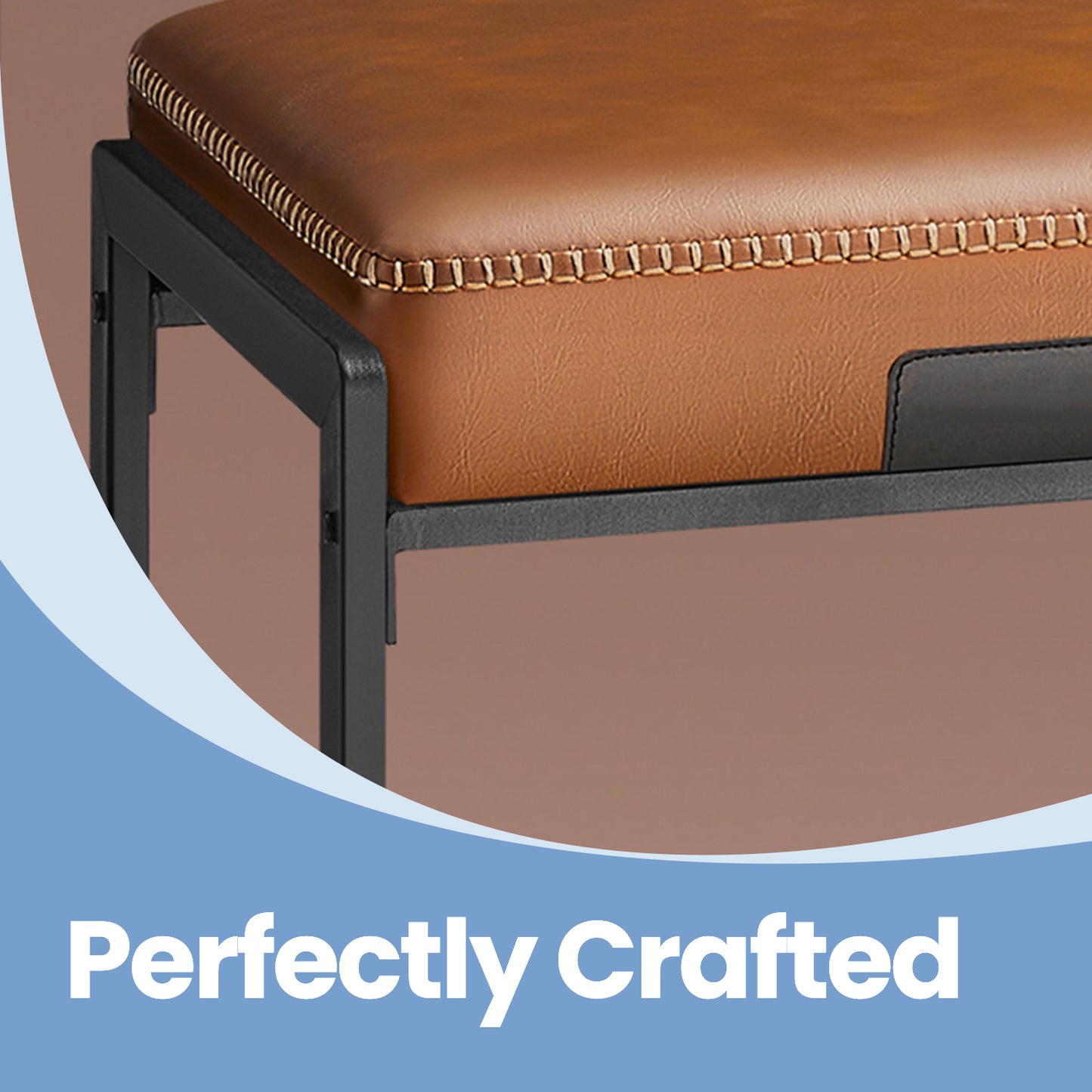 EKHO Collection - Set of 2 Mid-Century Modern Counter Stools, 26" Height, Synthetic Leather Seat, Adjustable Feet, for Kitchen，Bar，Dining, Caramel Brown