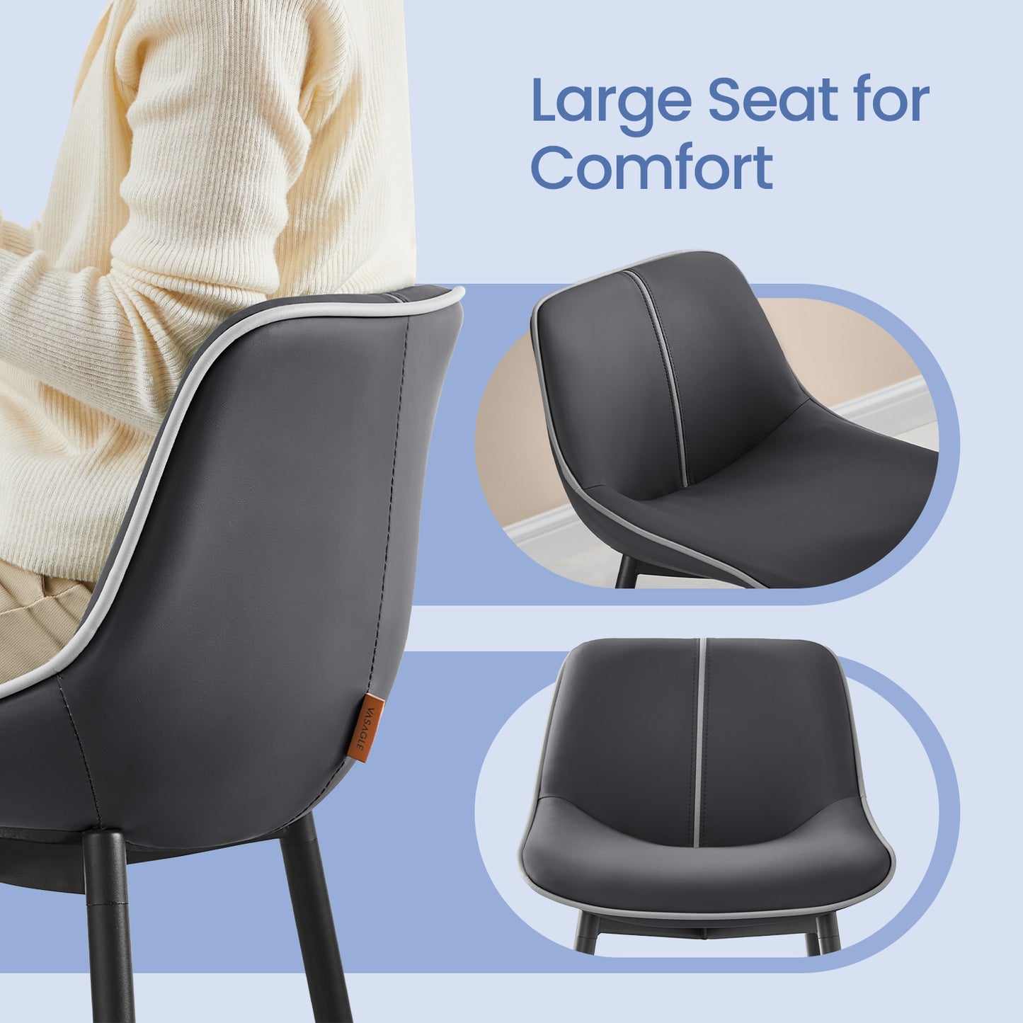 Counter Height Bar Stools Set of 2, Ergonomic Backrest & Synthetic Leather Seat, Sturdy Steel Frame, Swivel Leveling Feet, for Kitchen Island，Home Bar, Ink Black