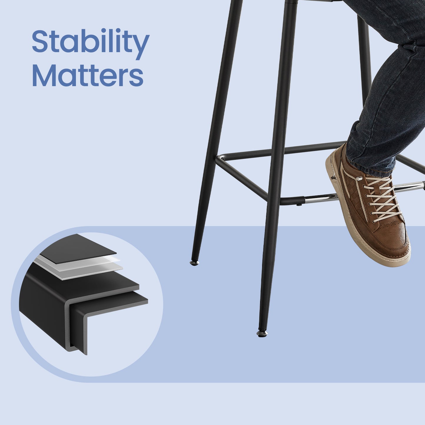 Counter Height Bar Stools Set of 2, Ergonomic Backrest & Synthetic Leather Seat, Sturdy Steel Frame, Swivel Leveling Feet, for Kitchen Island，Home Bar, Ink Black