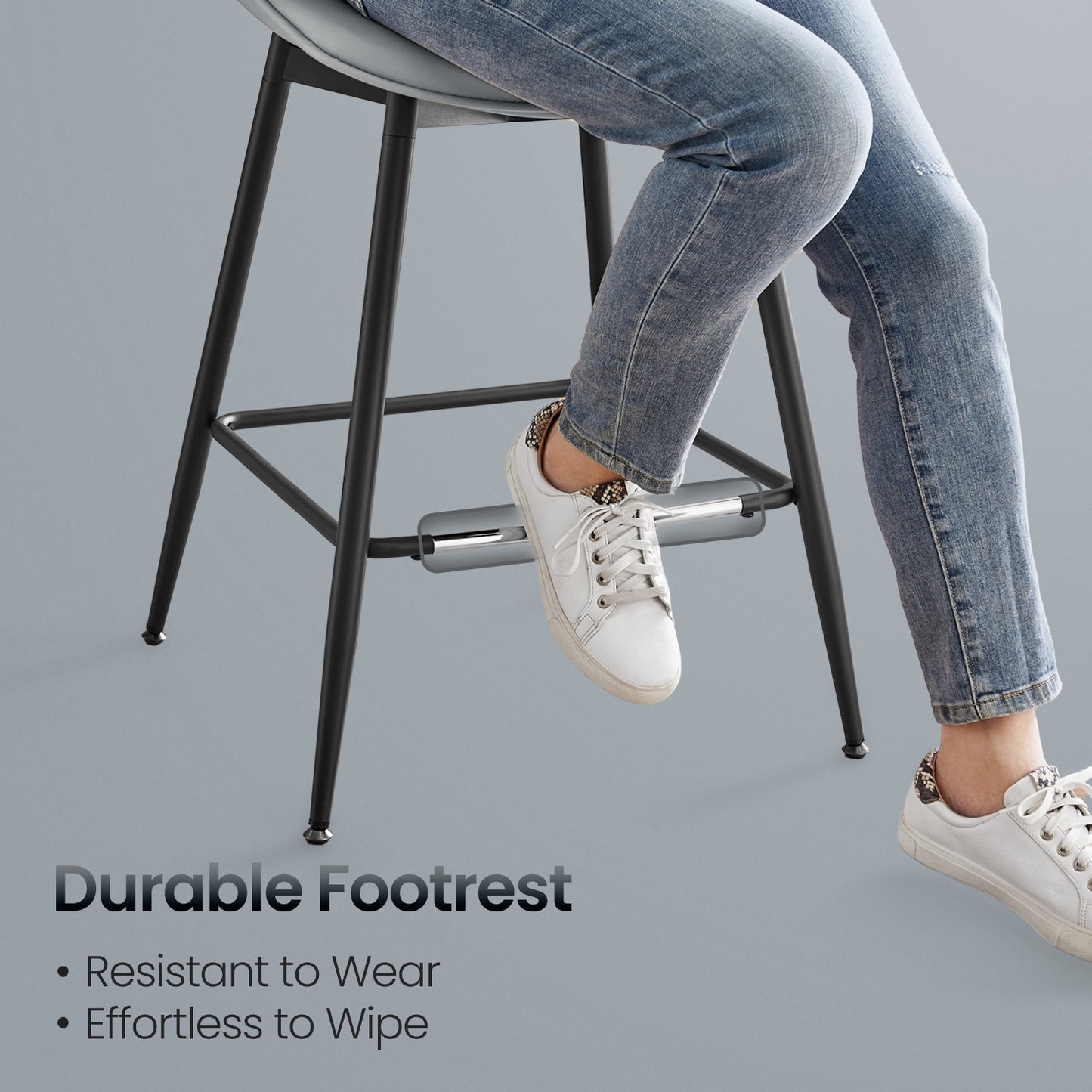 Counter Height Bar Stools Set of 2 with Ergonomic Backrest, Synthetic Leather Seat, Sturdy Metal Frame – Swivel Leveling Feet, Modern Design for Kitchen Island & Home Bar, Dove Gray
