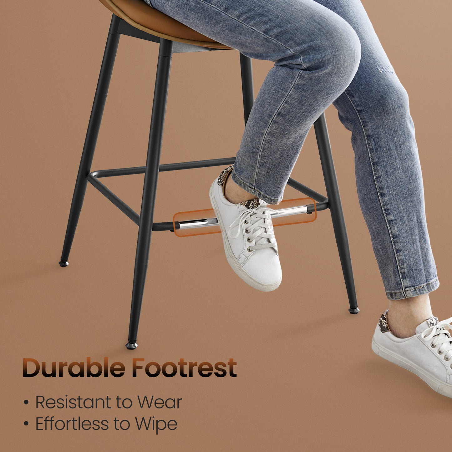 Bar Stools Set of 2, Counter Height Swivel Bar Stools with Ergonomic Backrest, Synthetic Leather Seat, Sturdy Steel Frame, Leveling Feet for Stability, Modern Kitchen Island & Home Bar, Caramel Brown