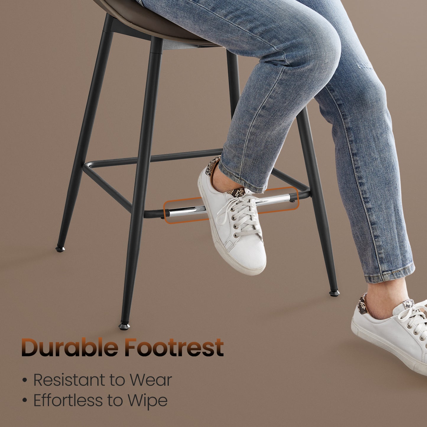 Counter Height Bar Stools Set of 2, Ergonomic Backrest & Synthetic Leather Seat, Sturdy Metal Frame & Leveling Feet, Swivel Kitchen Island Stools for Home Bar, Chestnut Brown