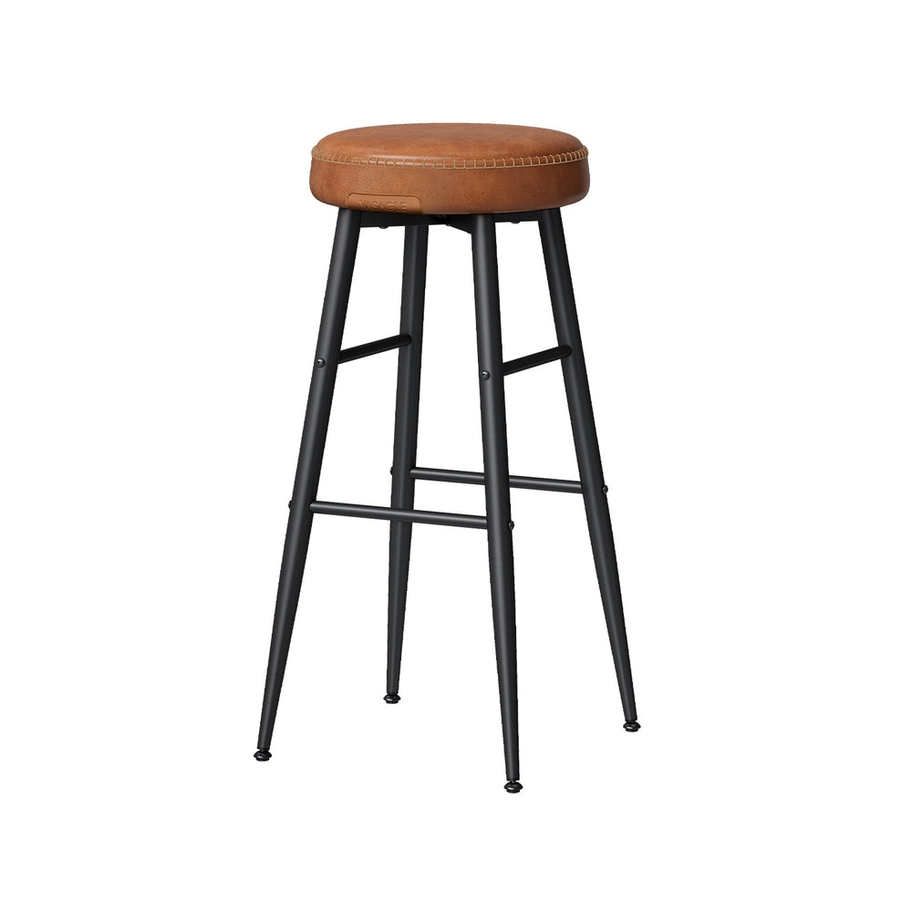 Set of 2 Backless Bar Height Stools, Mid-Century Modern Kitchen & Home Bar Counter Stools, Padded Synthetic Leather Seats, 30-Inch Tall, Caramel Brown