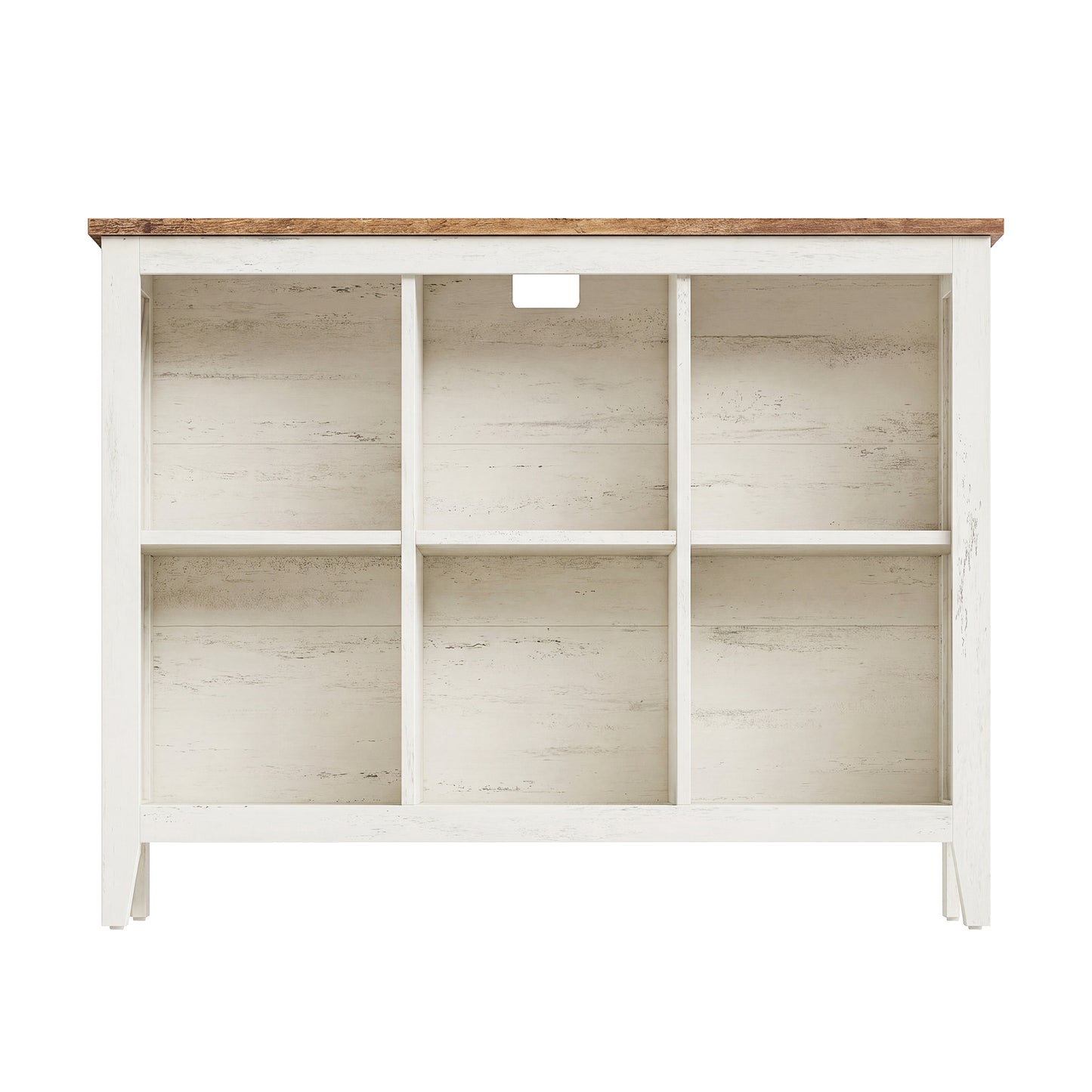 Farmhouse Tall Bookcase with Cabinet Doors and Open Shelves, 38.6 x 11.8 x 29.8 Inches, White and Tan