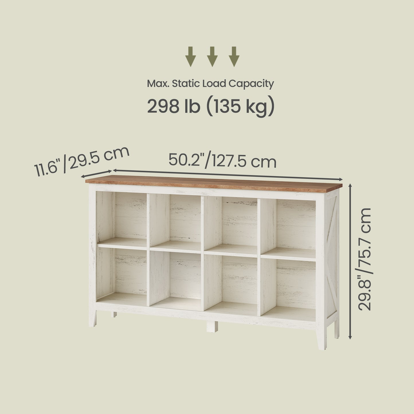 Farmhouse Tall Bookcase with Cabinet Doors and Open Shelves, 50.2 x 11.8 x 29.8 Inches, White