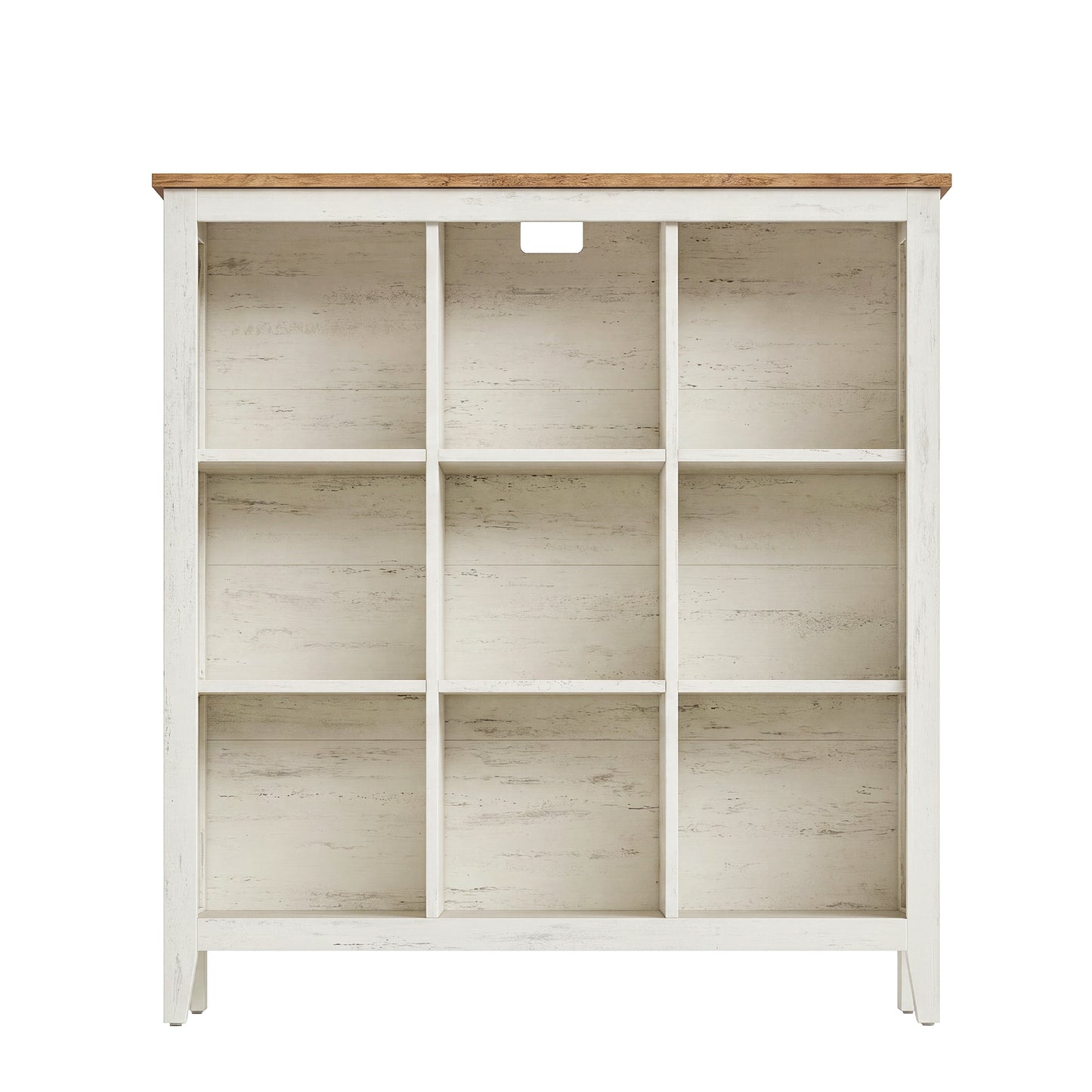 Farmhouse Tall Bookcase with Cabinet Doors and Open Shelves, 38.6 x 11.8 x 41.3 Inches, White and Tan