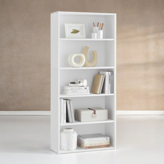 5-Tier Bookcase, Adjustable Open Shelf Storage Unit, 23.6" Wide for Books & Decor, Easy Assembly, Cloud White