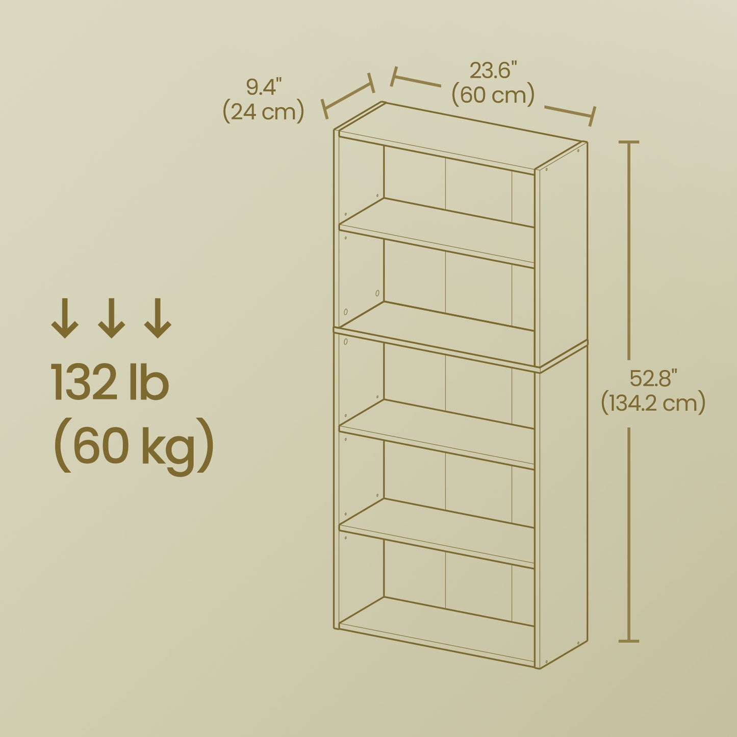 5-Tier Bookcase, Adjustable Open Shelf Storage Unit, 23.6" Wide for Books & Decor, Easy Assembly, Cloud White