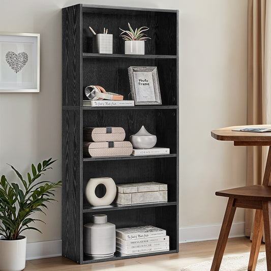 CUSTOS Collection 5-Tier Modern Bookcase, Adjustable Open Shelf Storage Unit for Living Room, Office, Tool-Free Assembly, Ebony Black