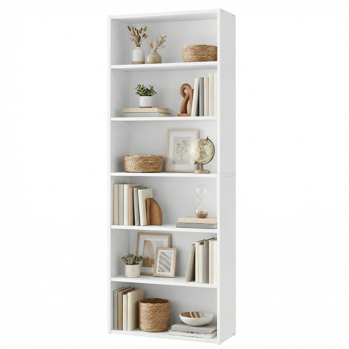 LEDREM 6-Tier Bookcase, Open Storage Shelf, Tall Book Shelf for Home Office, Living Room, Dining Room, White