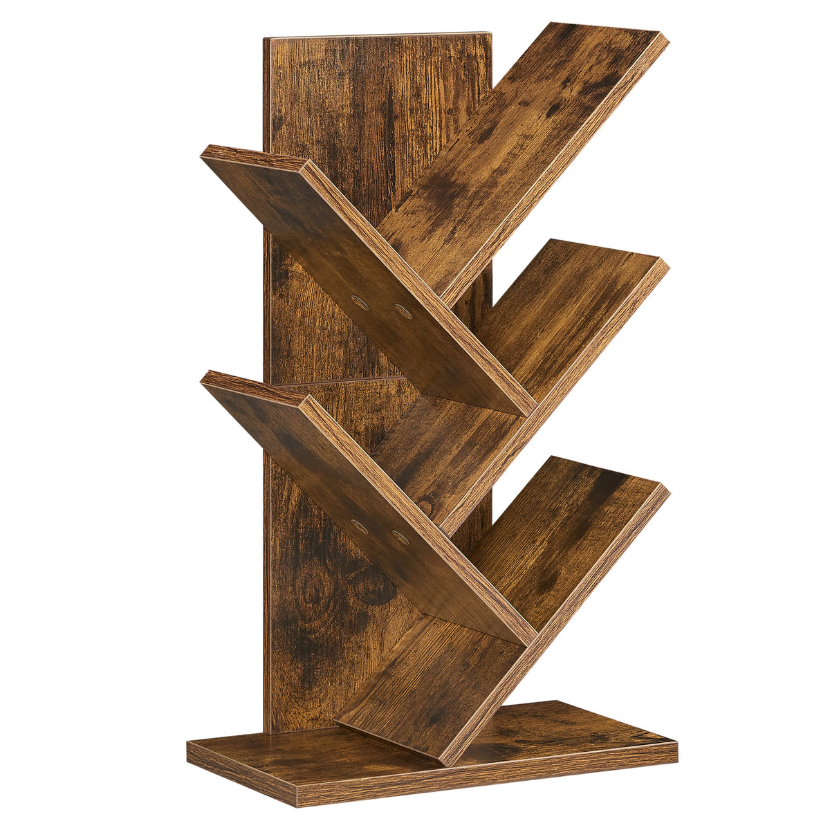 LEDREM 5-Tier Bookcase, Space-Saving Corner Shelf, Floor Standing Bookshelf for Home Office, Bedroom, Living Room, Tan