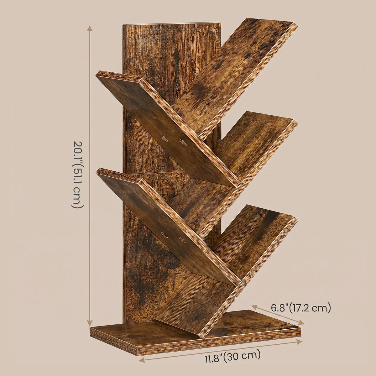 LEDREM 5-Tier Bookcase, Space-Saving Corner Shelf, Floor Standing Bookshelf for Home Office, Bedroom, Living Room, Tan