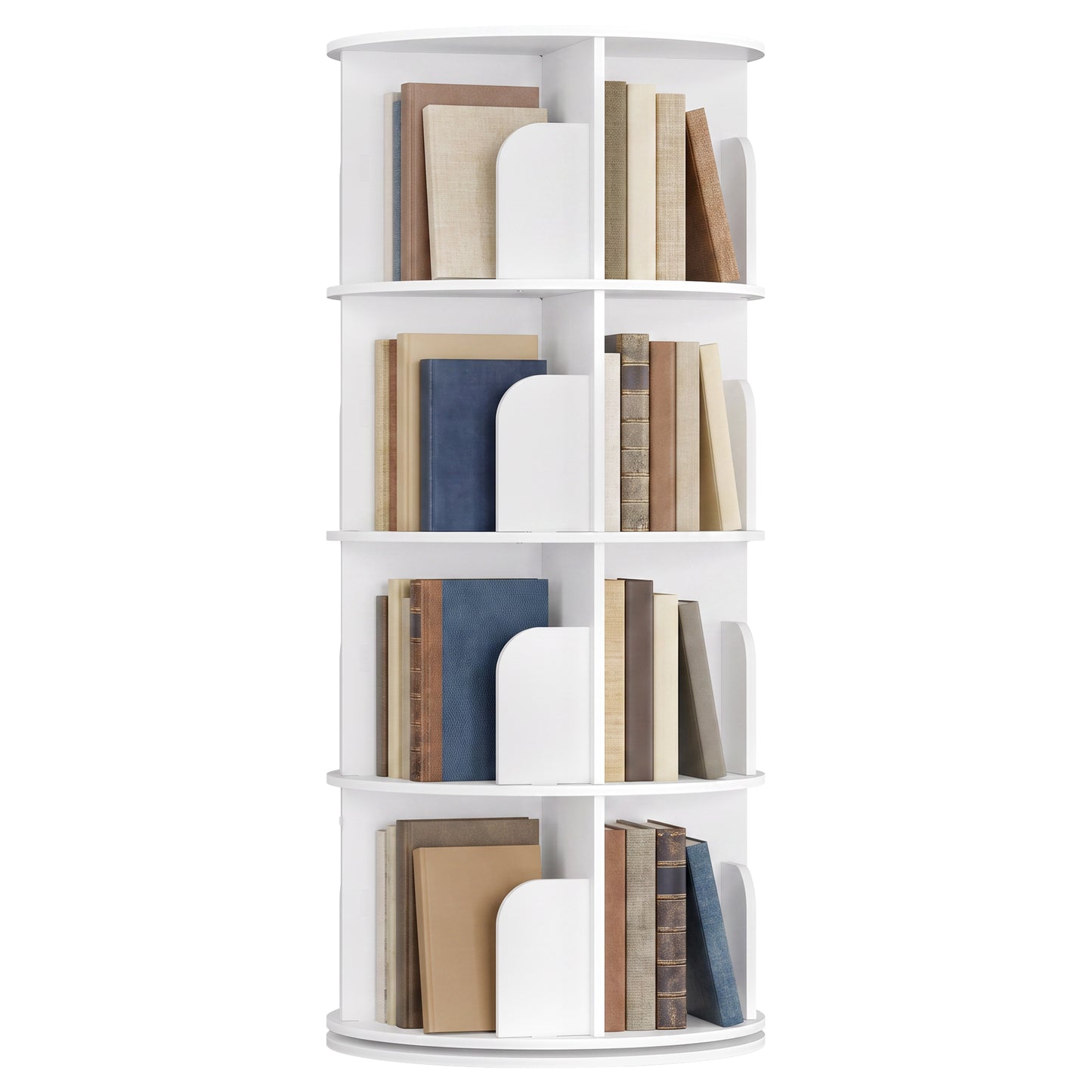 Bookshelf, 360° Rotating 4-Tier Tall Narrow Bookcase, Space Saving, 18.1 x 18.1 x 50 Inches, White