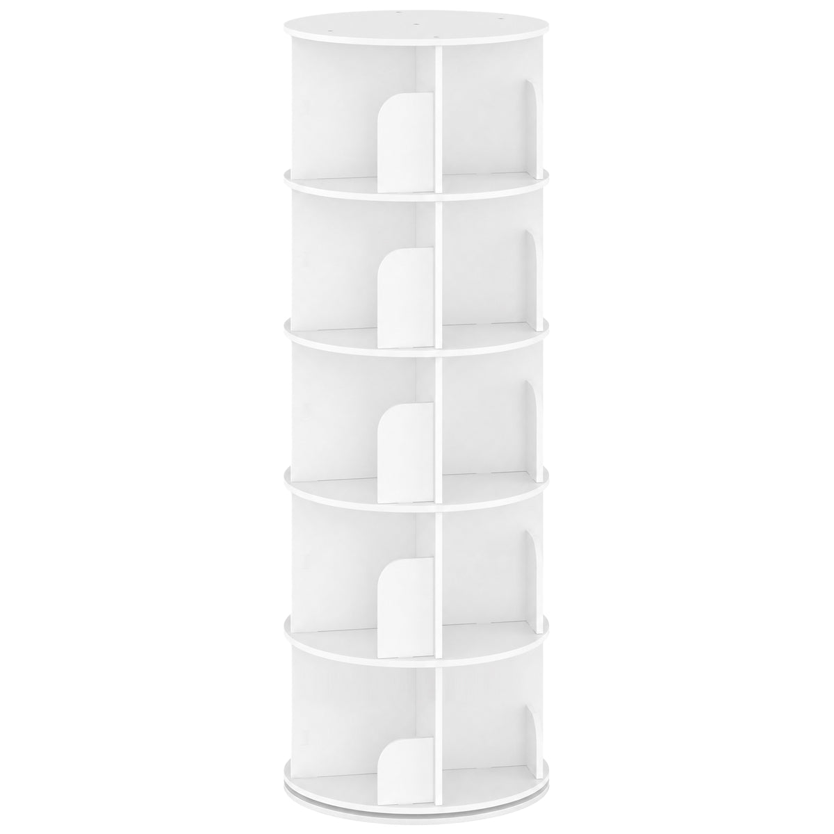 5-Tier Rotating Bookshelf, 360° Display Storage Rack with Bookends, 4 Compartments per Tier, Space-Saving Organizer for Living Room, Study, Bedroom, White