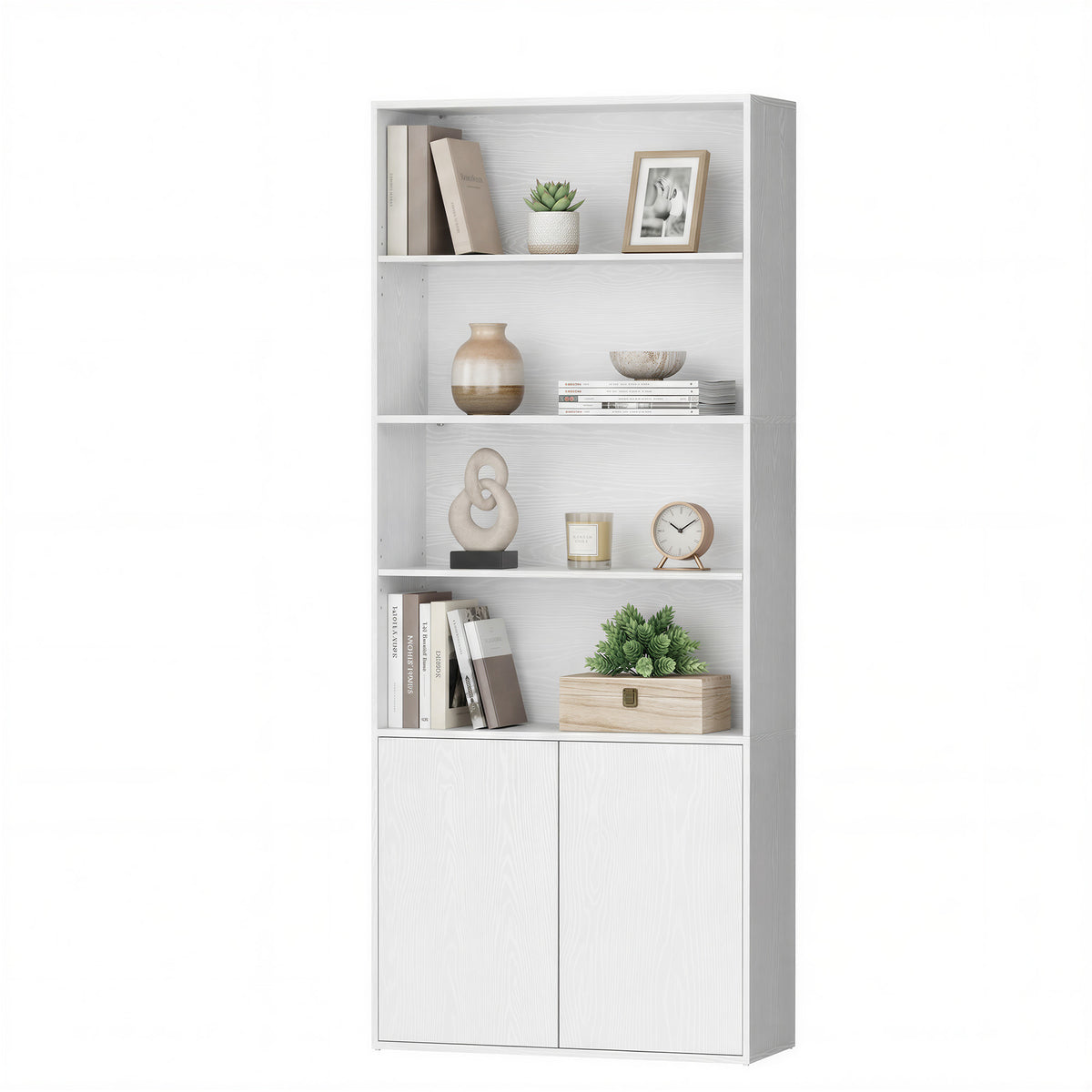 Tall Bookcase, Superfast Toolless Assembly, 6-Tier Book Shelf with Door, for Living Room Bedroom, White