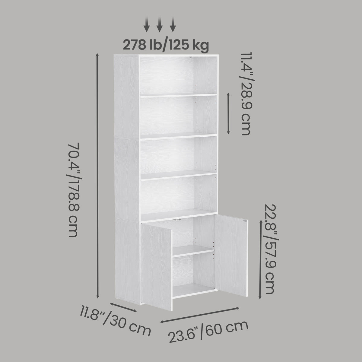 Tall Bookcase, Superfast Toolless Assembly, 6-Tier Book Shelf with Door, for Living Room Bedroom, White