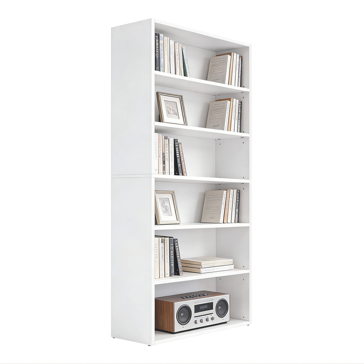 LEDREM 6-Tier Bookcase, Open Storage Shelf, Tall Book Shelf for Home Office, Living Room, Dining Room, White