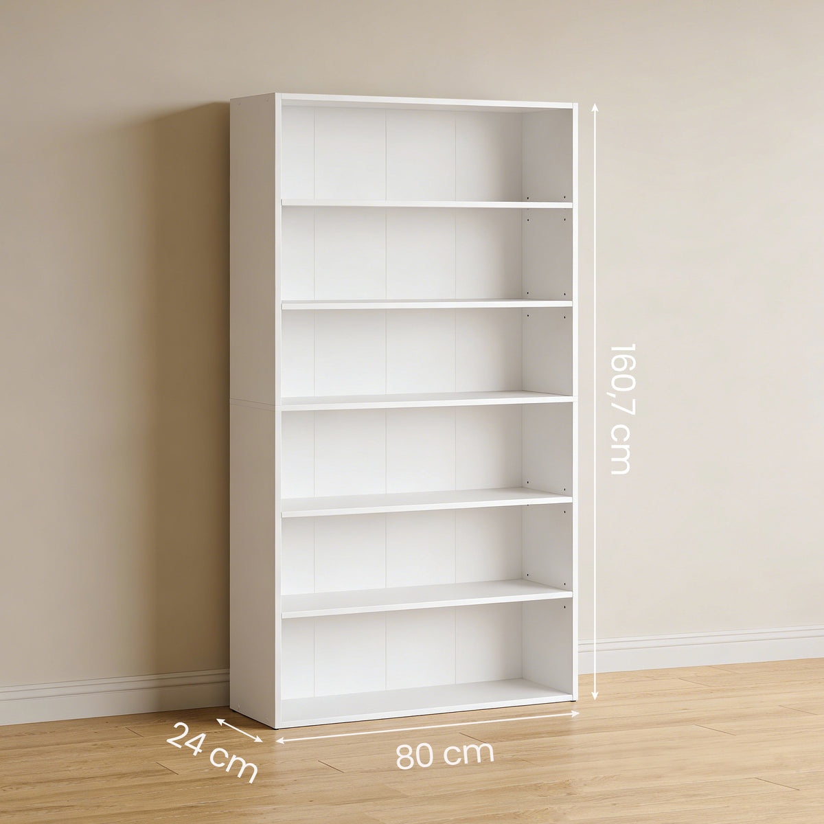 LEDREM 6-Tier Bookcase, Open Storage Shelf, Tall Book Shelf for Home Office, Living Room, Dining Room, White