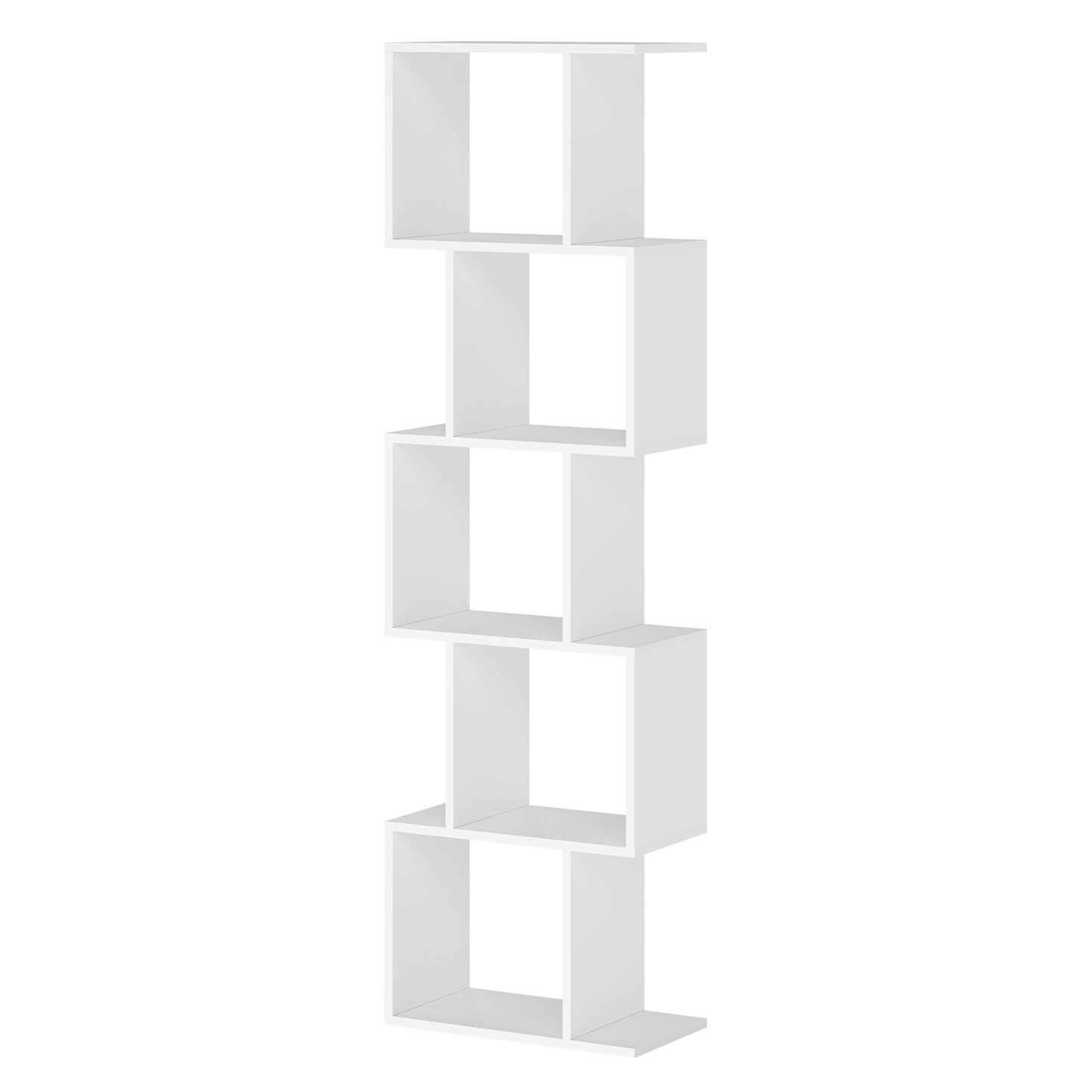 5-Tier S-Shaped Bookshelf with Open Compartments, Modern Storage Bookcase for Living Room Bedroom Office, Matte White