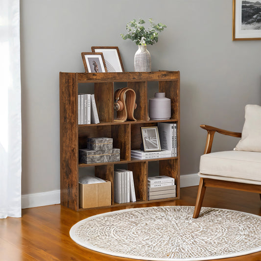 Freestanding Bookcase, 8-Tier Storage Shelf with Open Compartments, Multi-Directional Use, for Living Room, Study, Office, Holds 33lb per Shelf, Rustic Brown