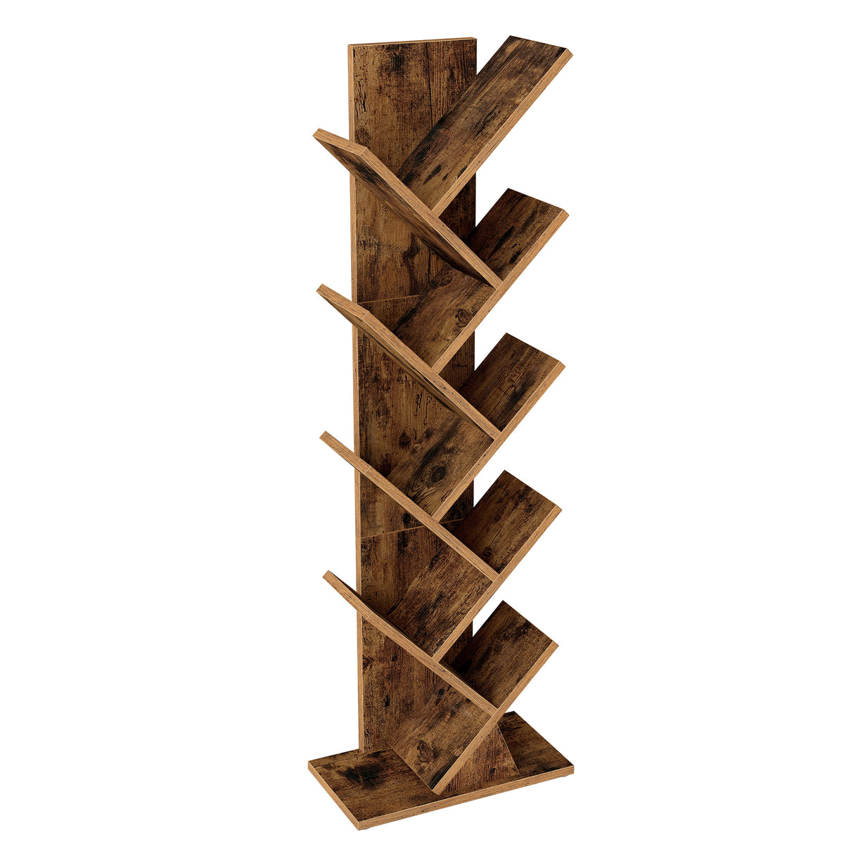 LEDREM 9-Tier Bookcase, Space-Saving Corner Shelf, Floor Standing Bookshelf for Home Office, Bedroom, Living Room, Tan