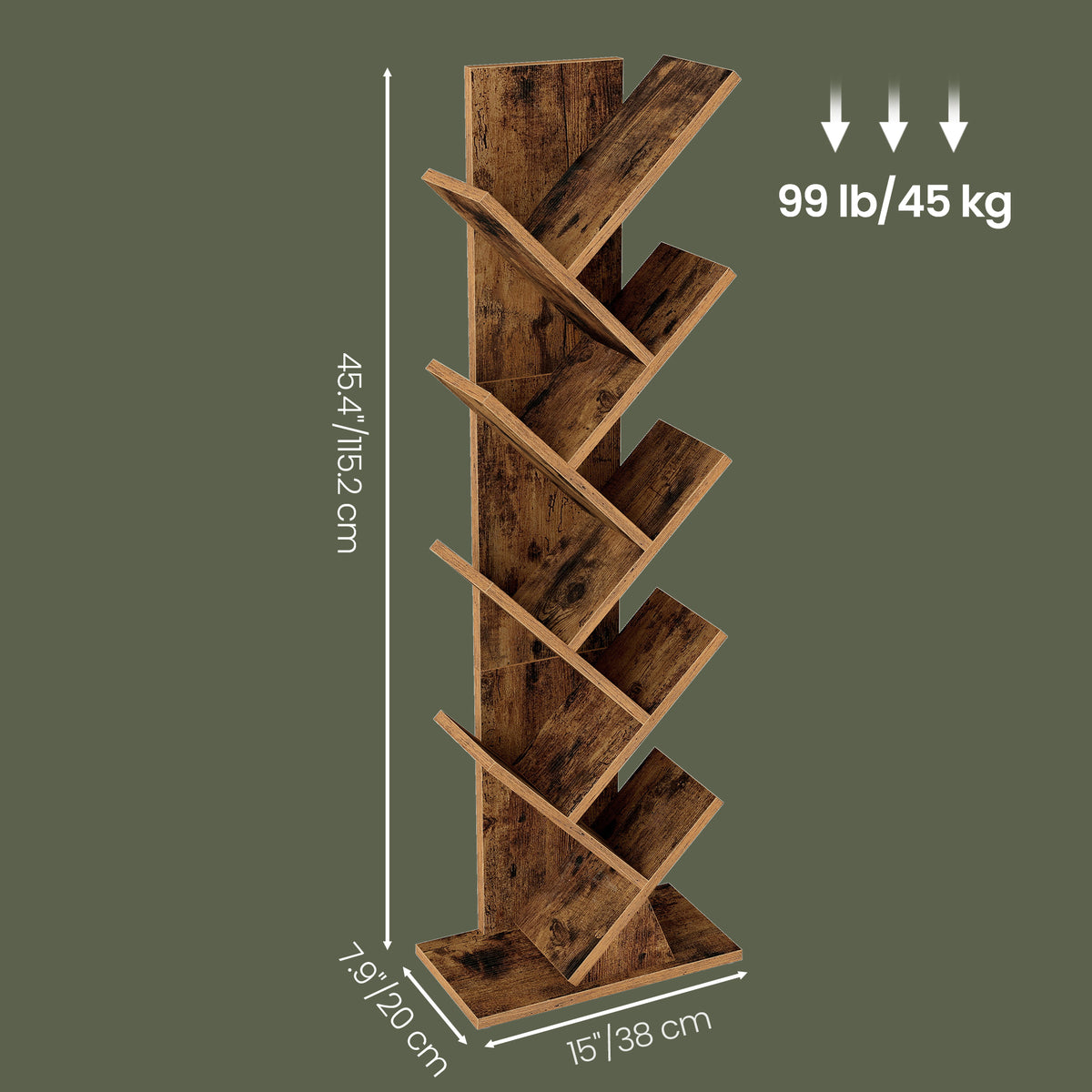 LEDREM 9-Tier Bookcase, Space-Saving Corner Shelf, Floor Standing Bookshelf for Home Office, Bedroom, Living Room, Tan