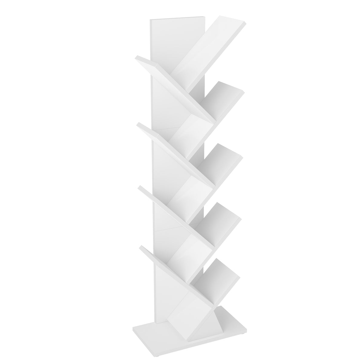 LEDREM 9-Tier Bookcase, Space-Saving Corner Shelf, Floor Standing Bookshelf for Home Office, Bedroom, Living Room, White