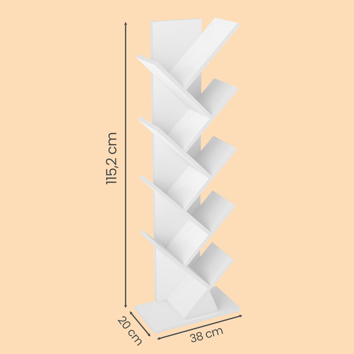 LEDREM 9-Tier Bookcase, Space-Saving Corner Shelf, Floor Standing Bookshelf for Home Office, Bedroom, Living Room, White