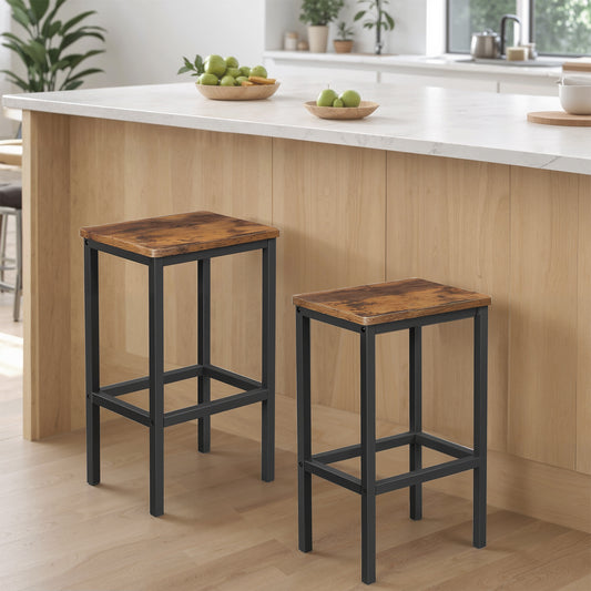 LEDREM 2-Pack Industrial Bar Stools - 264lb Capacity, Space-Saving Design, Footrest, Quick Assembly, Rustic Brown and Black
