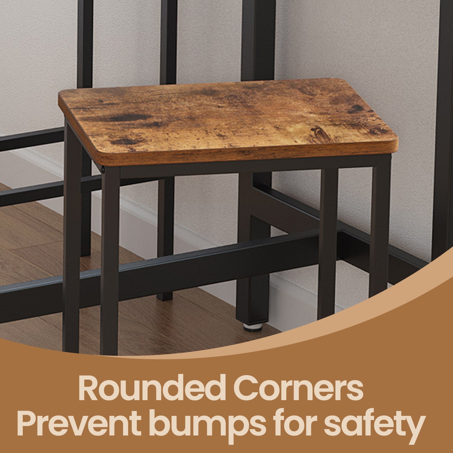 LEDREM 2-Pack Industrial Bar Stools - 264lb Capacity, Space-Saving Design, Footrest, Quick Assembly, Rustic Brown and Black