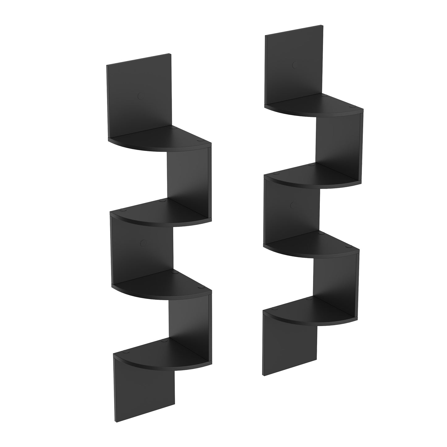 Set of 2 Wall-Mounted Corner Shelves, 4-Tier Floating Bookshelves, Zigzag Design for Bedroom Living Room Bathroom Home Office, Ink Black