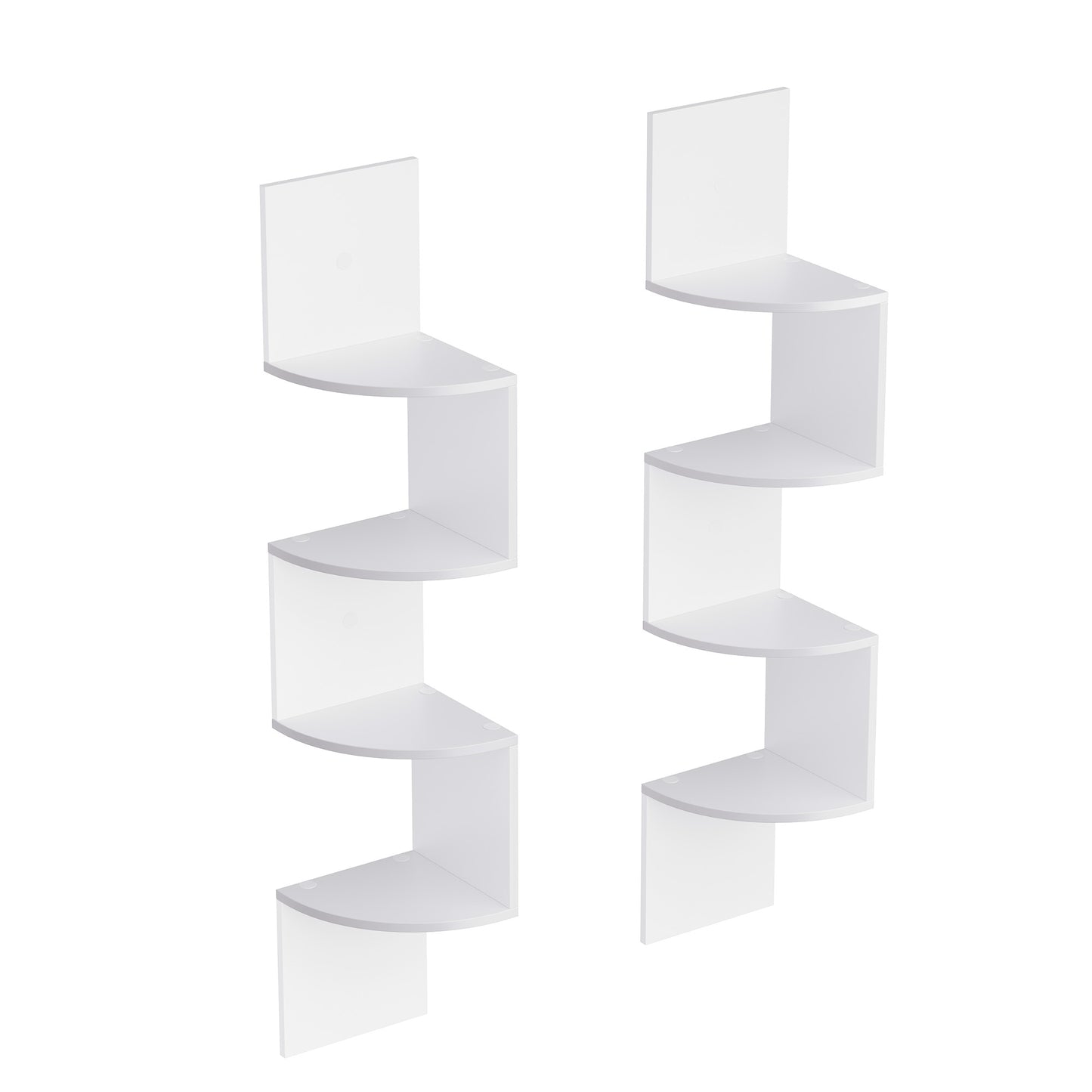 Set of 2 Wall-Mounted Corner Shelves, 4-Tier Floating Bookshelves, Zigzag Design for Bedroom Living Room Bathroom Home Office, Cloud White