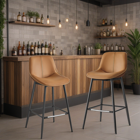 Set of 2 Modern Bar Stools with Padded Backrest, Sturdy Metal Frame & Synthetic Leather Seat, 28.7-Inch Counter Height, Caramel Brown