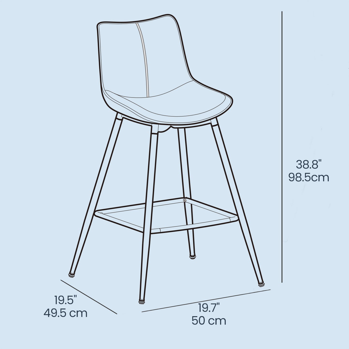 Set of 2 Modern Bar Stools with Padded Backrest, Sturdy Metal Frame & Synthetic Leather Seat, 28.7-Inch Counter Height, Caramel Brown
