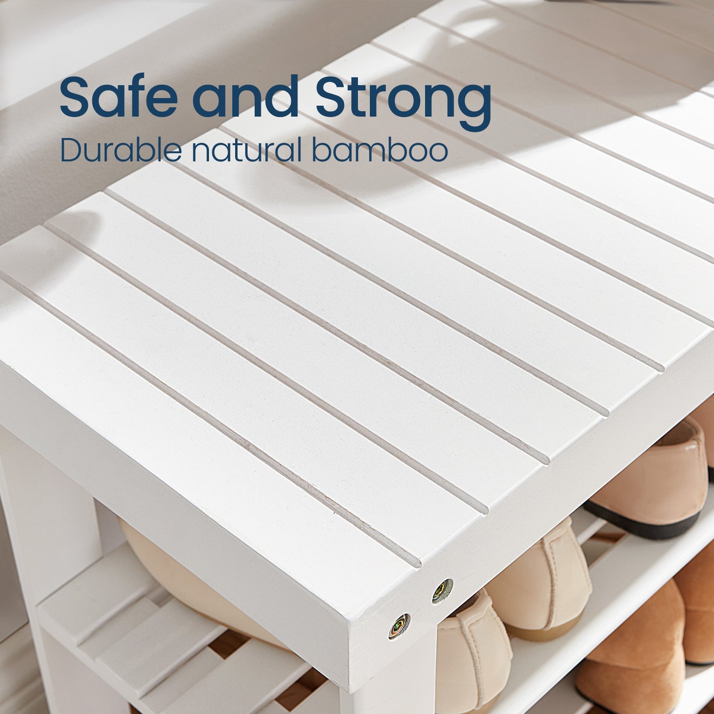 3-Tier Bamboo Shoe Rack Bench, Entryway Storage Organizer with 286lb Capacity, Multi-Use Shelf, Seat, Quick Assembly, Cloud White