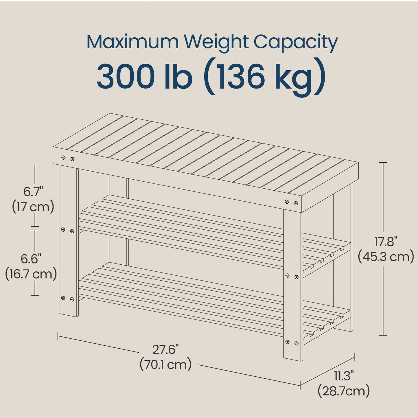 3-Tier Bamboo Shoe Rack Bench, Entryway Storage Organizer with 286lb Capacity, Multi-Use Shelf, Seat, Quick Assembly, Cloud White